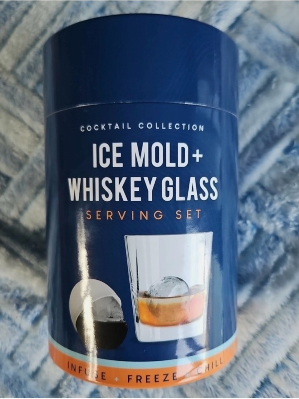Ice Mold + Whiskey Glass Serving Set - Blue Packaging